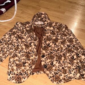 Free People Tan and Brown Floral Blazer